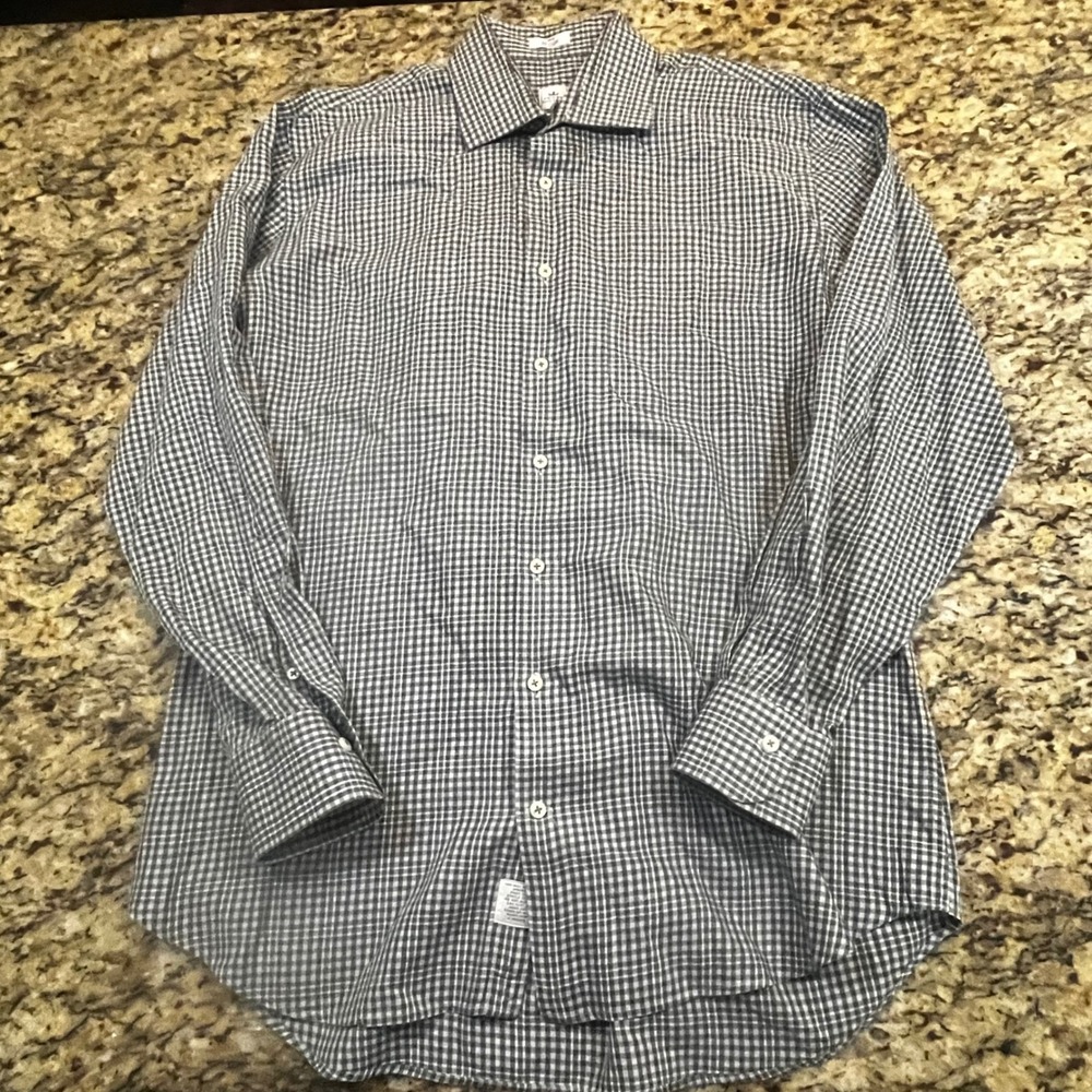 Peter Millar Mens Large Green Gingham Check Cotton Long Sleeve Button Down Shirt